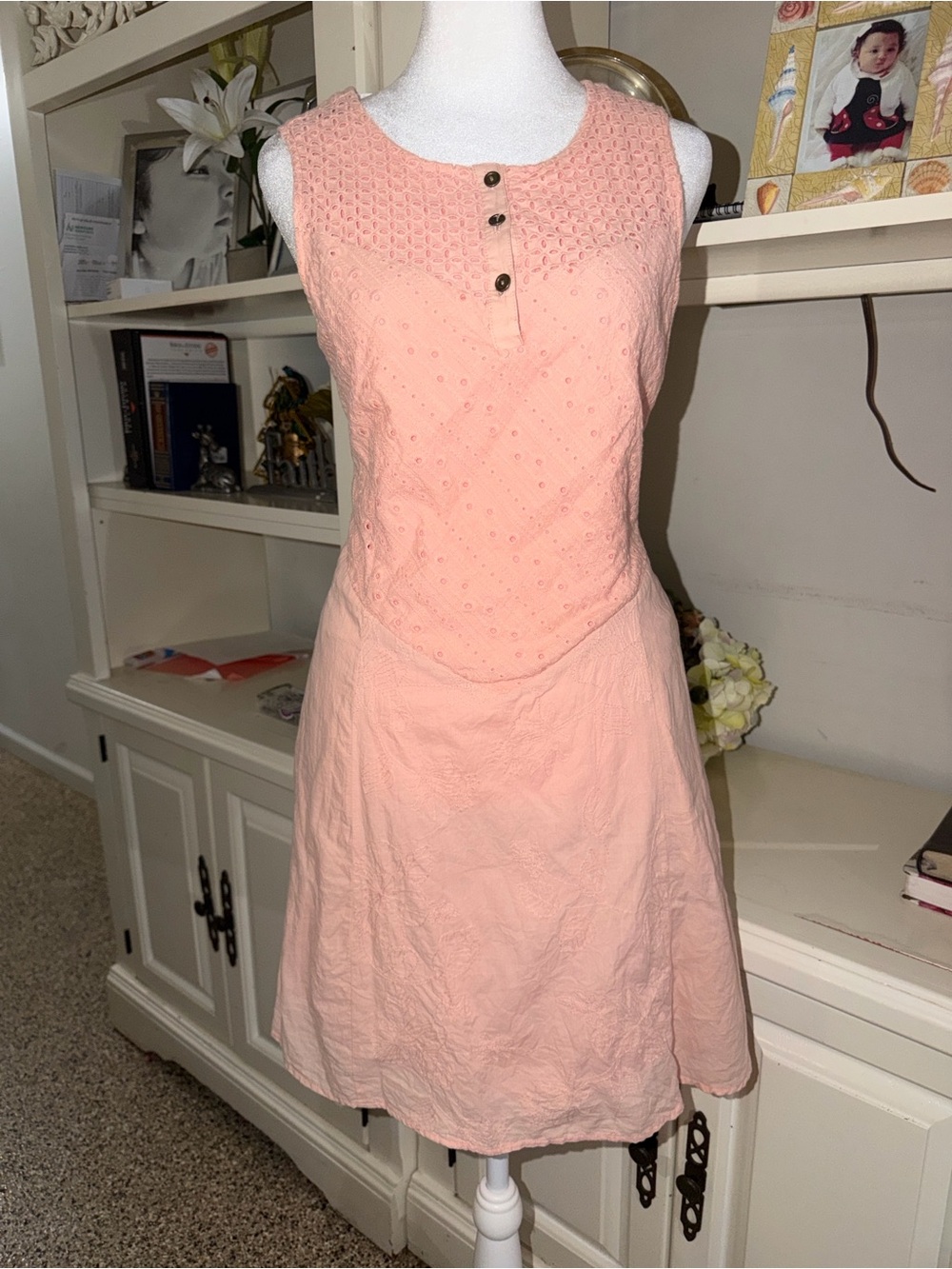 Simply Noelle Peach Sleeveless Eyelet Midi Dress